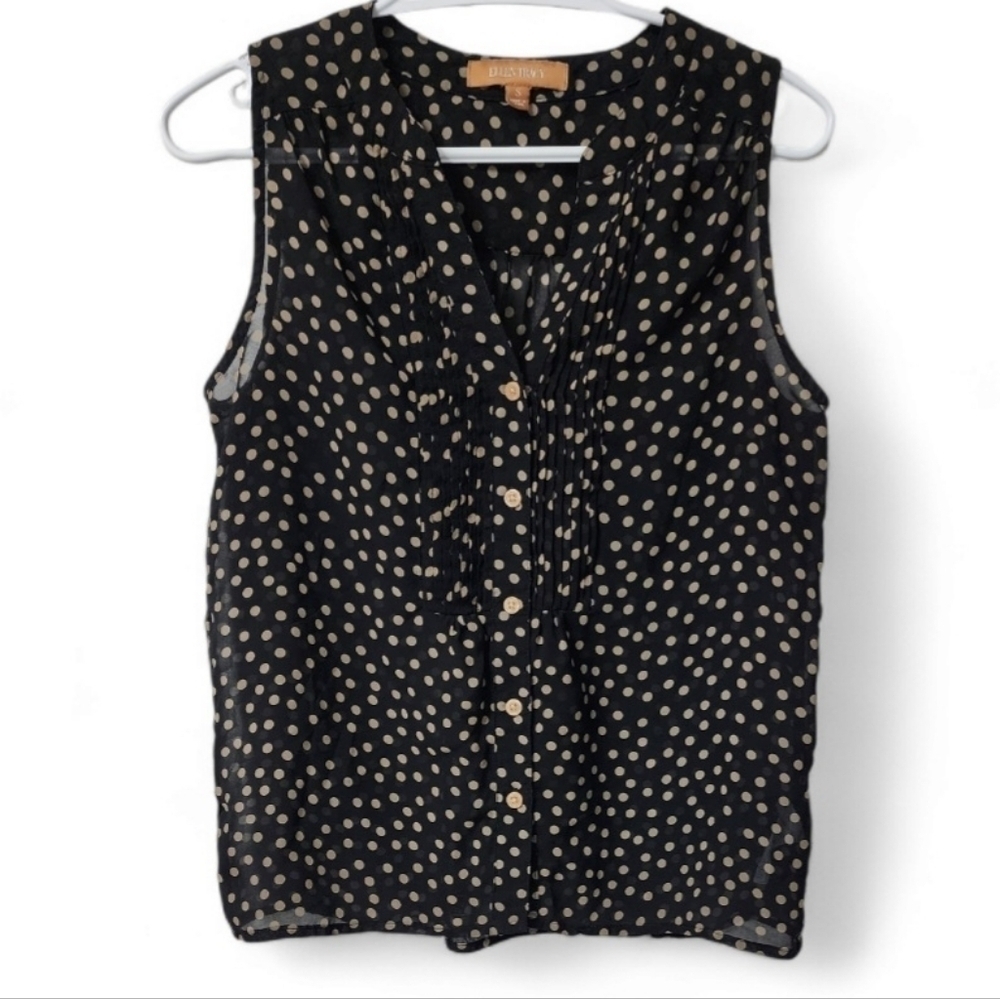 Ellen Tracy sheer polka dot sleeveless v neck button down blouse top